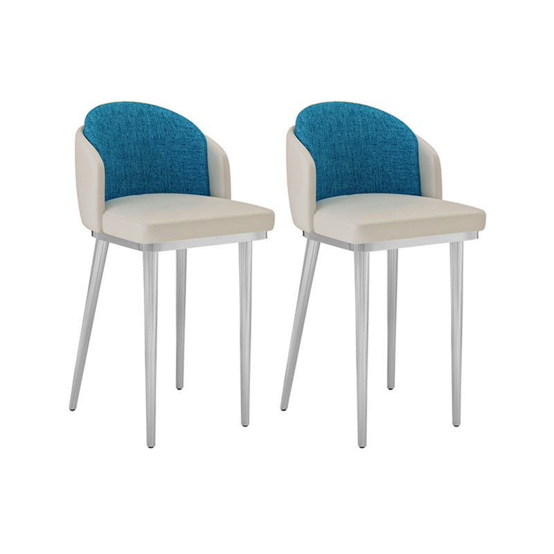 Nordic Design Upholstered Bar Stools for Home Armless Low Back Stools with Cushion Gray-Blue Silver 2 Piece Set Clearhalo 'Bar Furniture' 'Bar Stools' 'bar_stools' 'furn' 'furn_bar_stools' 'Furniture' 'furniture_bar_stools' 'Kitchen & Dining Furniture' 4850608