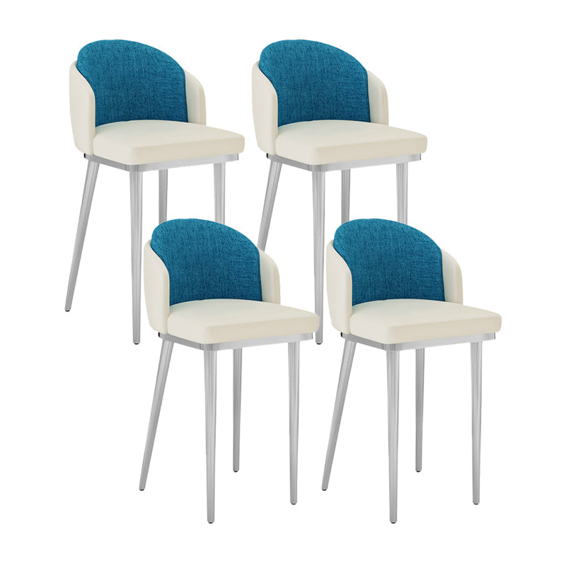 Nordic Design Upholstered Bar Stools for Home Armless Low Back Stools with Cushion White-Blue Silver 4 Piece Set Clearhalo 'Bar Furniture' 'Bar Stools' 'bar_stools' 'furn' 'furn_bar_stools' 'Furniture' 'furniture_bar_stools' 'Kitchen & Dining Furniture' 4850614