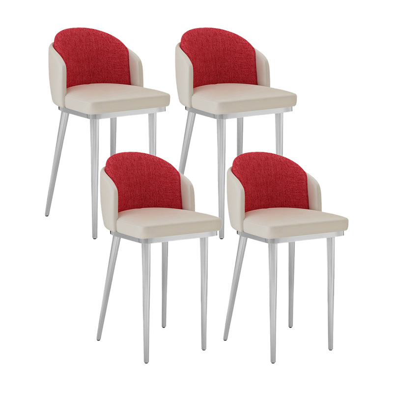 Nordic Design Upholstered Bar Stools for Home Armless Low Back Stools with Cushion Gray-Red Silver 4 Piece Set Clearhalo 'Bar Furniture' 'Bar Stools' 'bar_stools' 'furn' 'furn_bar_stools' 'Furniture' 'furniture_bar_stools' 'Kitchen & Dining Furniture' 4850617