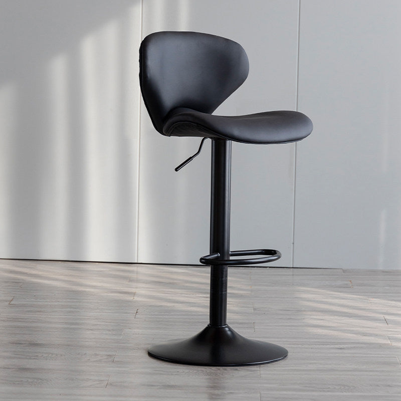 Scandinavian Matte Finish Adjustable Height Swivel Bar Stool Leather Home Stool Black Black 1 Piece Clearhalo 'Bar Furniture' 'Bar Stools' 'bar_stools' 'furn' 'furn_bar_stools' 'Furniture' 'furniture_bar_stools' 'Kitchen & Dining Furniture' 4850621
