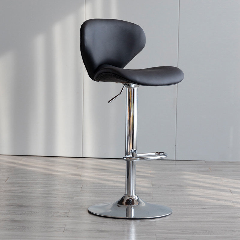 Scandinavian Matte Finish Adjustable Height Swivel Bar Stool Leather Home Stool Black Silver 1 Piece Clearhalo 'Bar Furniture' 'Bar Stools' 'bar_stools' 'furn' 'furn_bar_stools' 'Furniture' 'furniture_bar_stools' 'Kitchen & Dining Furniture' 4850622
