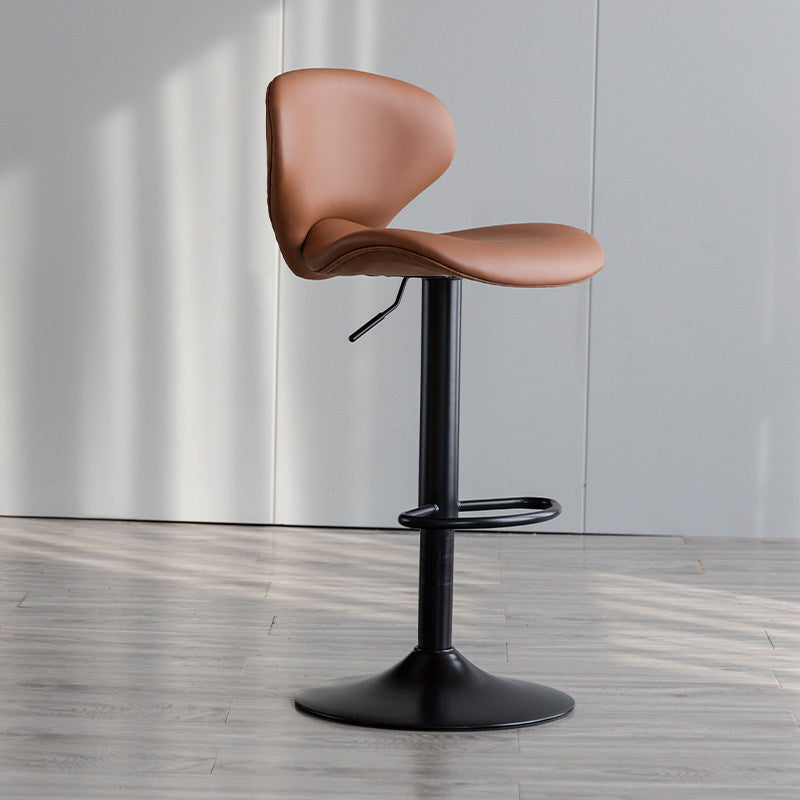 Scandinavian Matte Finish Adjustable Height Swivel Bar Stool Leather Home Stool Brown Black 1 Piece Clearhalo 'Bar Furniture' 'Bar Stools' 'bar_stools' 'furn' 'furn_bar_stools' 'Furniture' 'furniture_bar_stools' 'Kitchen & Dining Furniture' 4850631