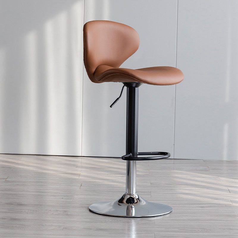 Scandinavian Matte Finish Adjustable Height Swivel Bar Stool Leather Home Stool Brown Iron 1 Piece Clearhalo 'Bar Furniture' 'Bar Stools' 'bar_stools' 'furn' 'furn_bar_stools' 'Furniture' 'furniture_bar_stools' 'Kitchen & Dining Furniture' 4850632