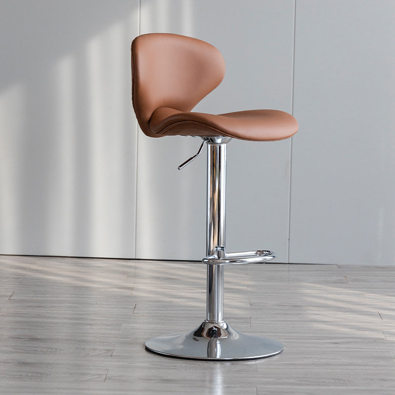 Scandinavian Matte Finish Adjustable Height Swivel Bar Stool Leather Home Stool Brown Silver 1 Piece Clearhalo 'Bar Furniture' 'Bar Stools' 'bar_stools' 'furn' 'furn_bar_stools' 'Furniture' 'furniture_bar_stools' 'Kitchen & Dining Furniture' 4850635