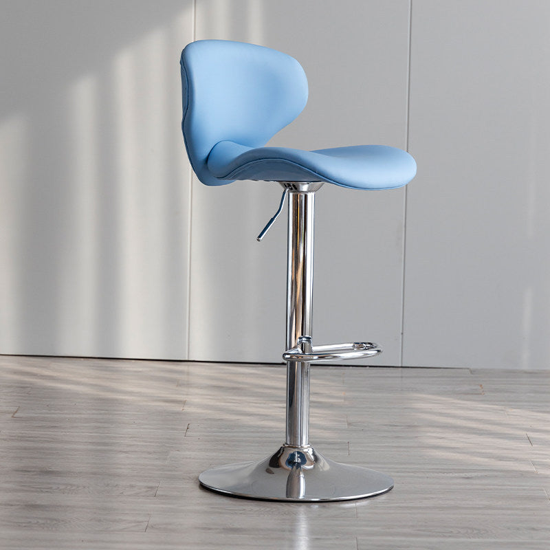 Scandinavian Matte Finish Adjustable Height Swivel Bar Stool Leather Home Stool Blue Silver 1 Piece Clearhalo 'Bar Furniture' 'Bar Stools' 'bar_stools' 'furn' 'furn_bar_stools' 'Furniture' 'furniture_bar_stools' 'Kitchen & Dining Furniture' 4850639