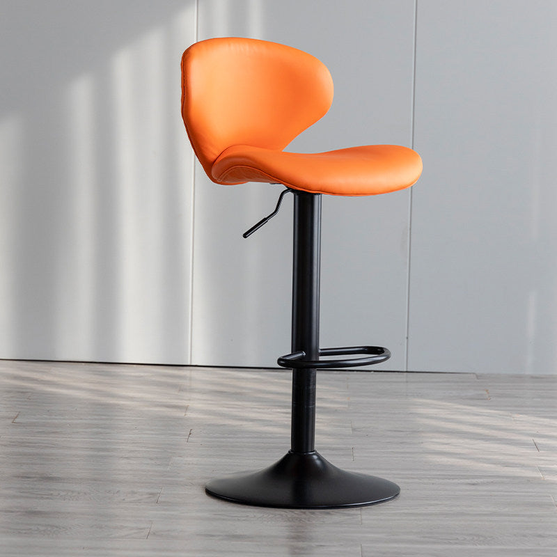 Scandinavian Matte Finish Adjustable Height Swivel Bar Stool Leather Home Stool Orange Black 1 Piece Clearhalo 'Bar Furniture' 'Bar Stools' 'bar_stools' 'furn' 'furn_bar_stools' 'Furniture' 'furniture_bar_stools' 'Kitchen & Dining Furniture' 4850643