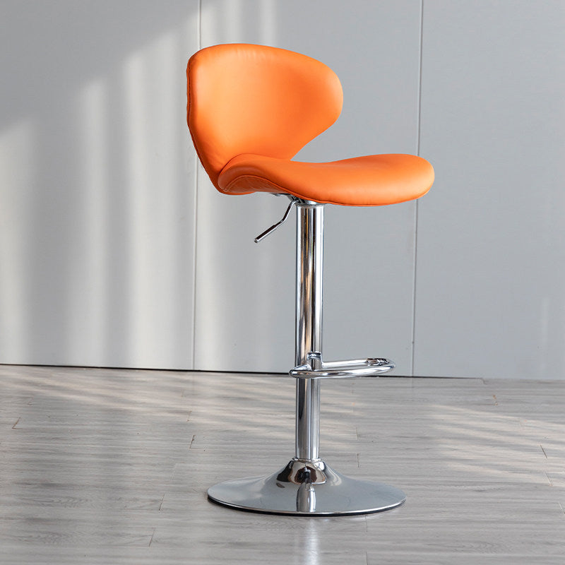 Scandinavian Matte Finish Adjustable Height Swivel Bar Stool Leather Home Stool Orange Silver 1 Piece Clearhalo 'Bar Furniture' 'Bar Stools' 'bar_stools' 'furn' 'furn_bar_stools' 'Furniture' 'furniture_bar_stools' 'Kitchen & Dining Furniture' 4850645