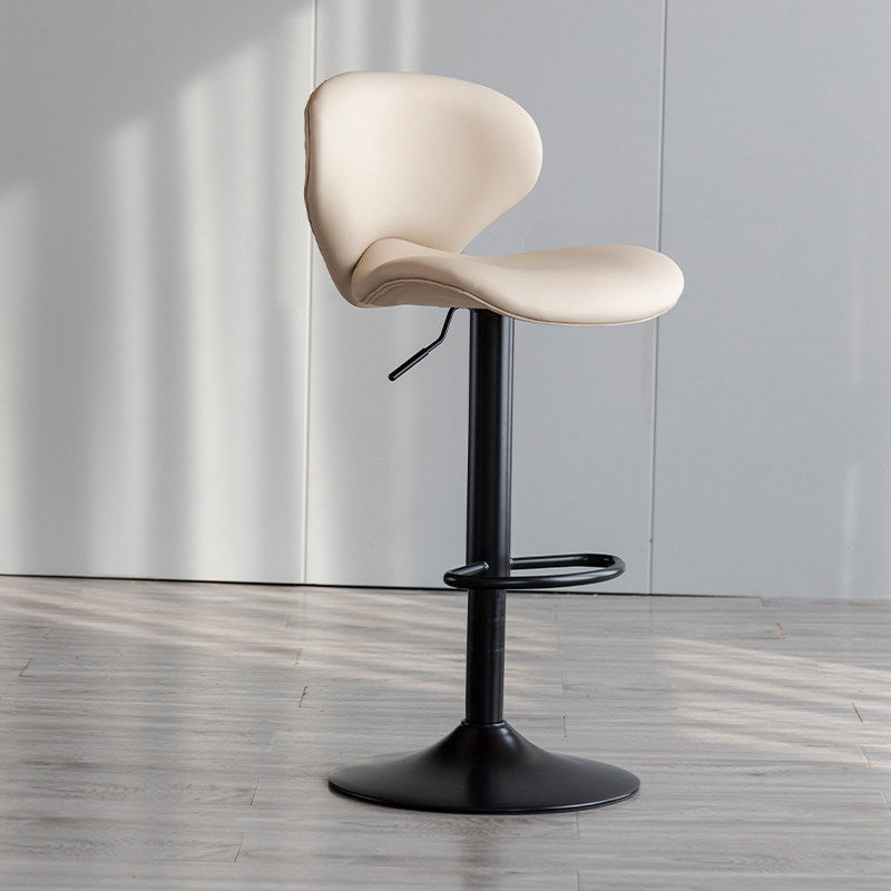 Scandinavian Matte Finish Adjustable Height Swivel Bar Stool Leather Home Stool Off-White Black 1 Piece Clearhalo 'Bar Furniture' 'Bar Stools' 'bar_stools' 'furn' 'furn_bar_stools' 'Furniture' 'furniture_bar_stools' 'Kitchen & Dining Furniture' 4850648