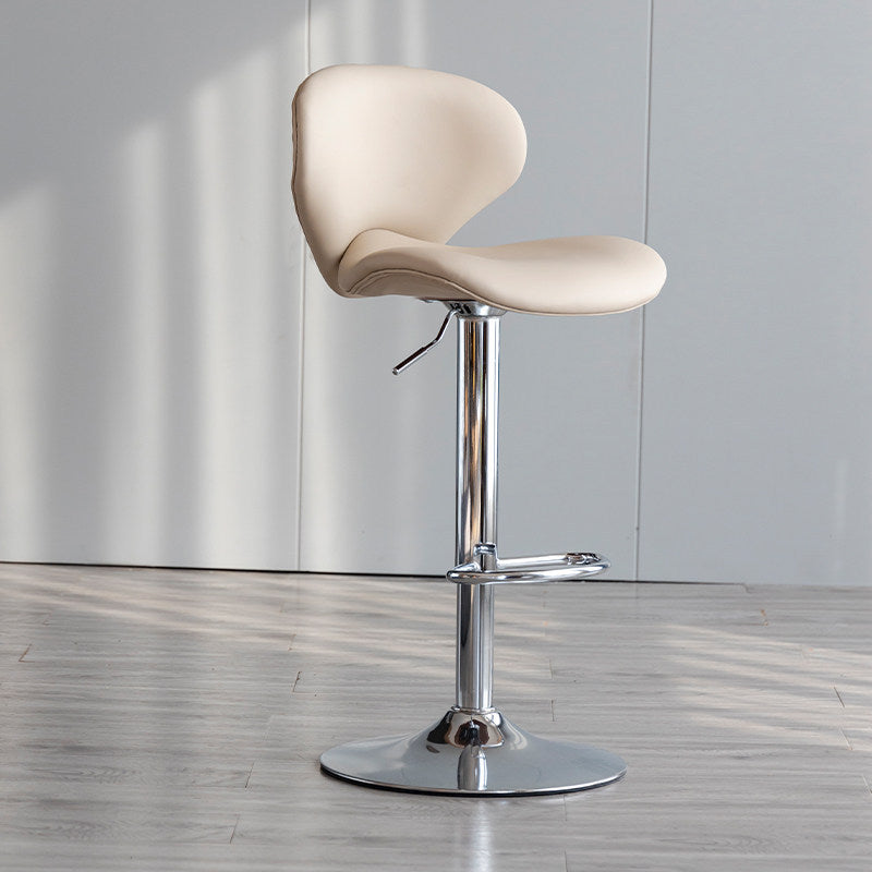 Scandinavian Matte Finish Adjustable Height Swivel Bar Stool Leather Home Stool Off-White Silver 1 Piece Clearhalo 'Bar Furniture' 'Bar Stools' 'bar_stools' 'furn' 'furn_bar_stools' 'Furniture' 'furniture_bar_stools' 'Kitchen & Dining Furniture' 4850650