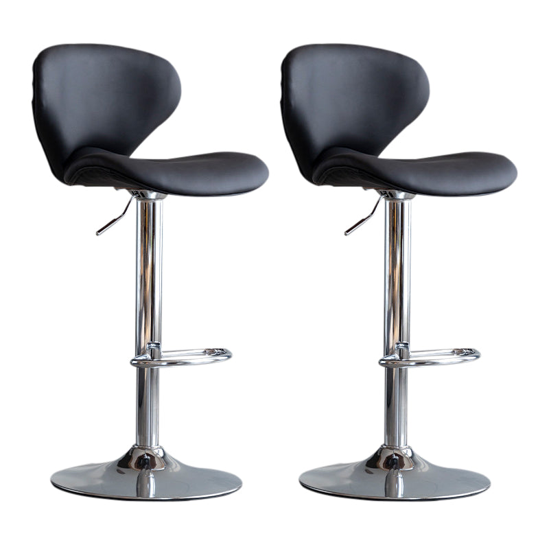 Scandinavian Matte Finish Adjustable Height Swivel Bar Stool Leather Home Stool Black Silver 2 Piece Set Clearhalo 'Bar Furniture' 'Bar Stools' 'bar_stools' 'furn' 'furn_bar_stools' 'Furniture' 'furniture_bar_stools' 'Kitchen & Dining Furniture' 4850653