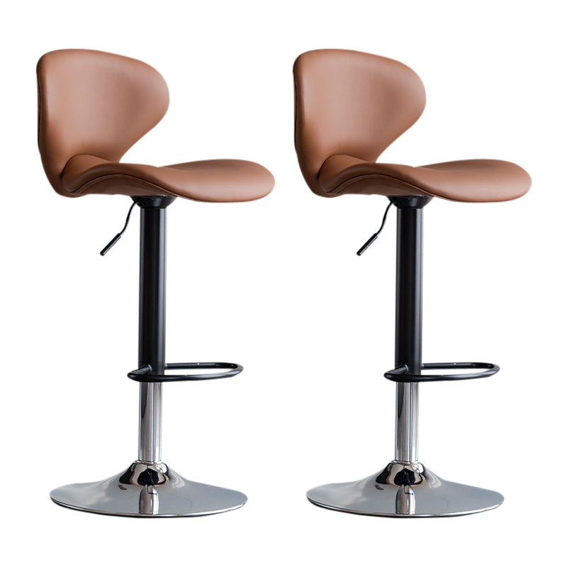 Scandinavian Matte Finish Adjustable Height Swivel Bar Stool Leather Home Stool Brown Iron 2 Piece Set Clearhalo 'Bar Furniture' 'Bar Stools' 'bar_stools' 'furn' 'furn_bar_stools' 'Furniture' 'furniture_bar_stools' 'Kitchen & Dining Furniture' 4850658