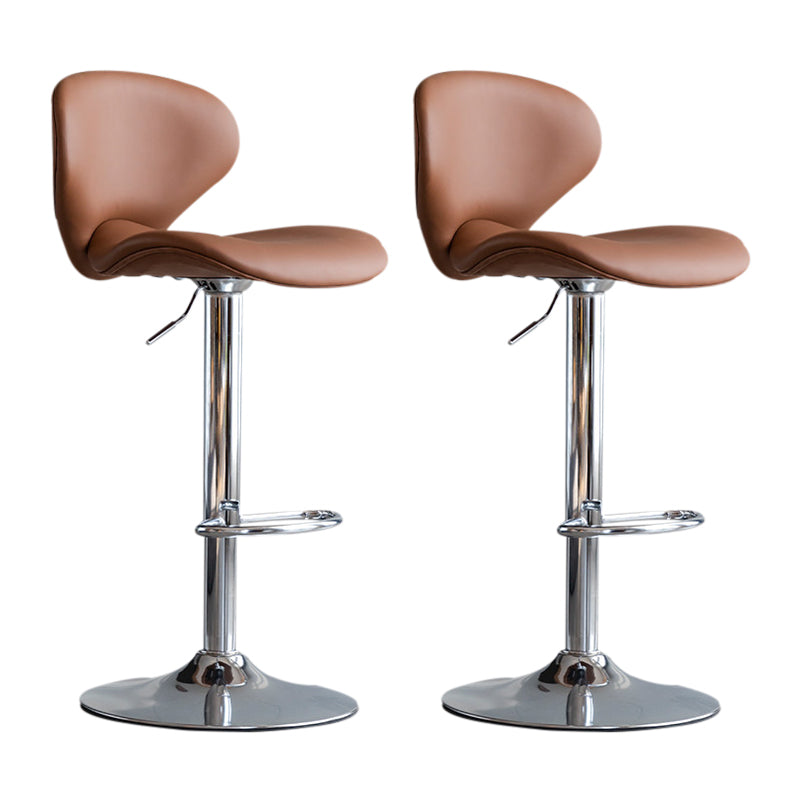 Scandinavian Matte Finish Adjustable Height Swivel Bar Stool Leather Home Stool Brown Silver 2 Piece Set Clearhalo 'Bar Furniture' 'Bar Stools' 'bar_stools' 'furn' 'furn_bar_stools' 'Furniture' 'furniture_bar_stools' 'Kitchen & Dining Furniture' 4850659