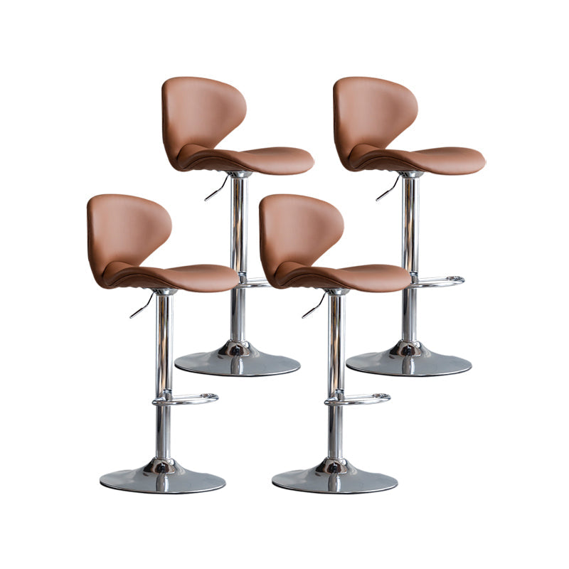 Scandinavian Matte Finish Adjustable Height Swivel Bar Stool Leather Home Stool Brown Silver 4 Piece Set Clearhalo 'Bar Furniture' 'Bar Stools' 'bar_stools' 'furn' 'furn_bar_stools' 'Furniture' 'furniture_bar_stools' 'Kitchen & Dining Furniture' 4850676