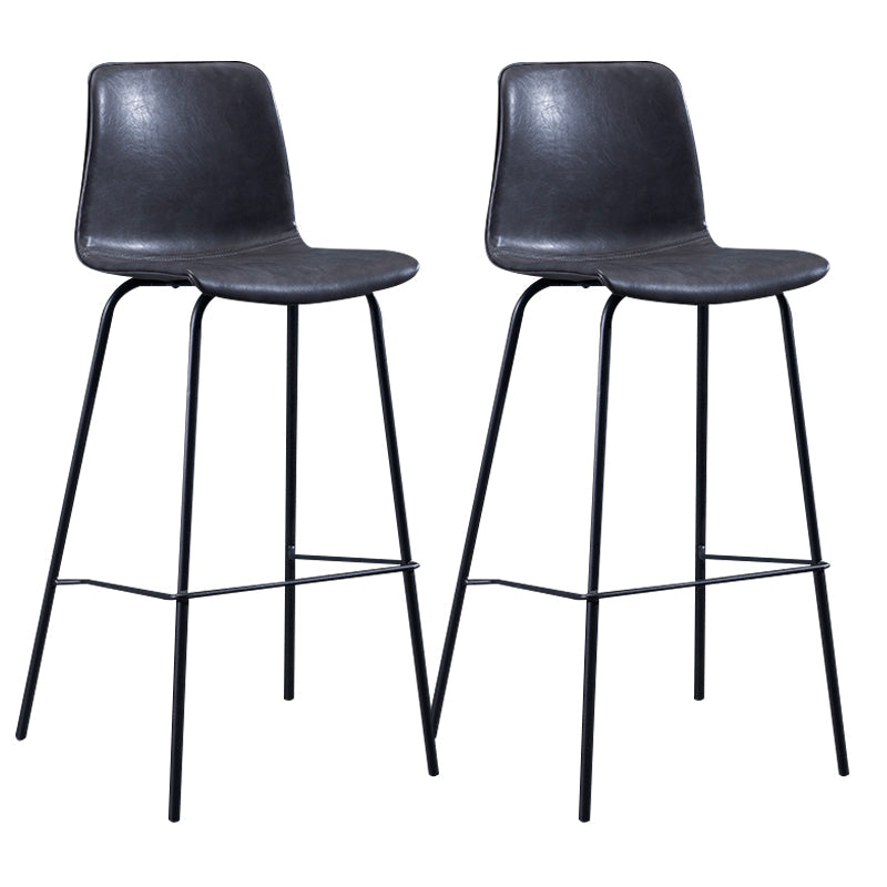 Contemporary Style Bar-stool Leather Counter Bar Stool for Kitchen Bar with Metal Legs Dark Gray 2 Piece Set Clearhalo 'Bar Furniture' 'Bar Stools' 'bar_stools' 'furn' 'furn_bar_stools' 'Furniture' 'furniture_bar_stools' 'Kitchen & Dining Furniture' 4850690