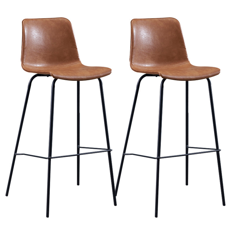 Contemporary Style Bar-stool Leather Counter Bar Stool for Kitchen Bar with Metal Legs Yellow-Brown 2 Piece Set Clearhalo 'Bar Furniture' 'Bar Stools' 'bar_stools' 'furn' 'furn_bar_stools' 'Furniture' 'furniture_bar_stools' 'Kitchen & Dining Furniture' 4850696