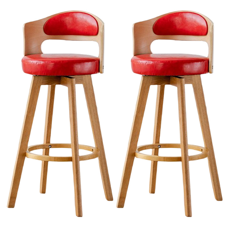 Contemporary Style Low Back Barstools with Cushion Upholstered Bar Stools Red Natural Leather Clearhalo 'Bar Furniture' 'Bar Stools' 'bar_stools' 'Furniture' 'furniture_bar_stools' 'Kitchen & Dining Furniture' 4850916
