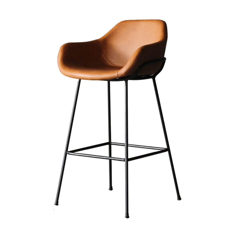 Scandinavian Upholstered Armed Bar Stool Matte Finish Footrest Home Stool Brown 1 Piece Clearhalo 'Bar Furniture' 'Bar Stools' 'bar_stools' 'furn' 'furn_bar_stools' 'Furniture' 'furniture_bar_stools' 'Kitchen & Dining Furniture' 4851001