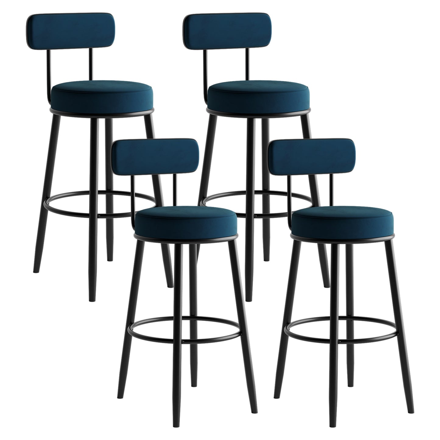 Scandinavian Velvet Footrest Bar Stool Matte Finish Low Back Home Stool Dark Blue 4 Piece Set Clearhalo 'Bar Furniture' 'Bar Stools' 'bar_stools' 'furn' 'furn_bar_stools' 'Furniture' 'furniture_bar_stools' 'Kitchen & Dining Furniture' 4851092