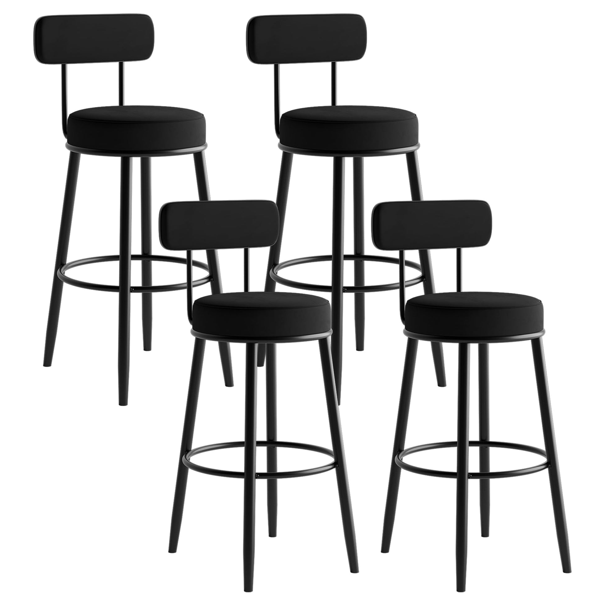Scandinavian Velvet Footrest Bar Stool Matte Finish Low Back Home Stool Black 4 Piece Set Clearhalo 'Bar Furniture' 'Bar Stools' 'bar_stools' 'furn' 'furn_bar_stools' 'Furniture' 'furniture_bar_stools' 'Kitchen & Dining Furniture' 4851097