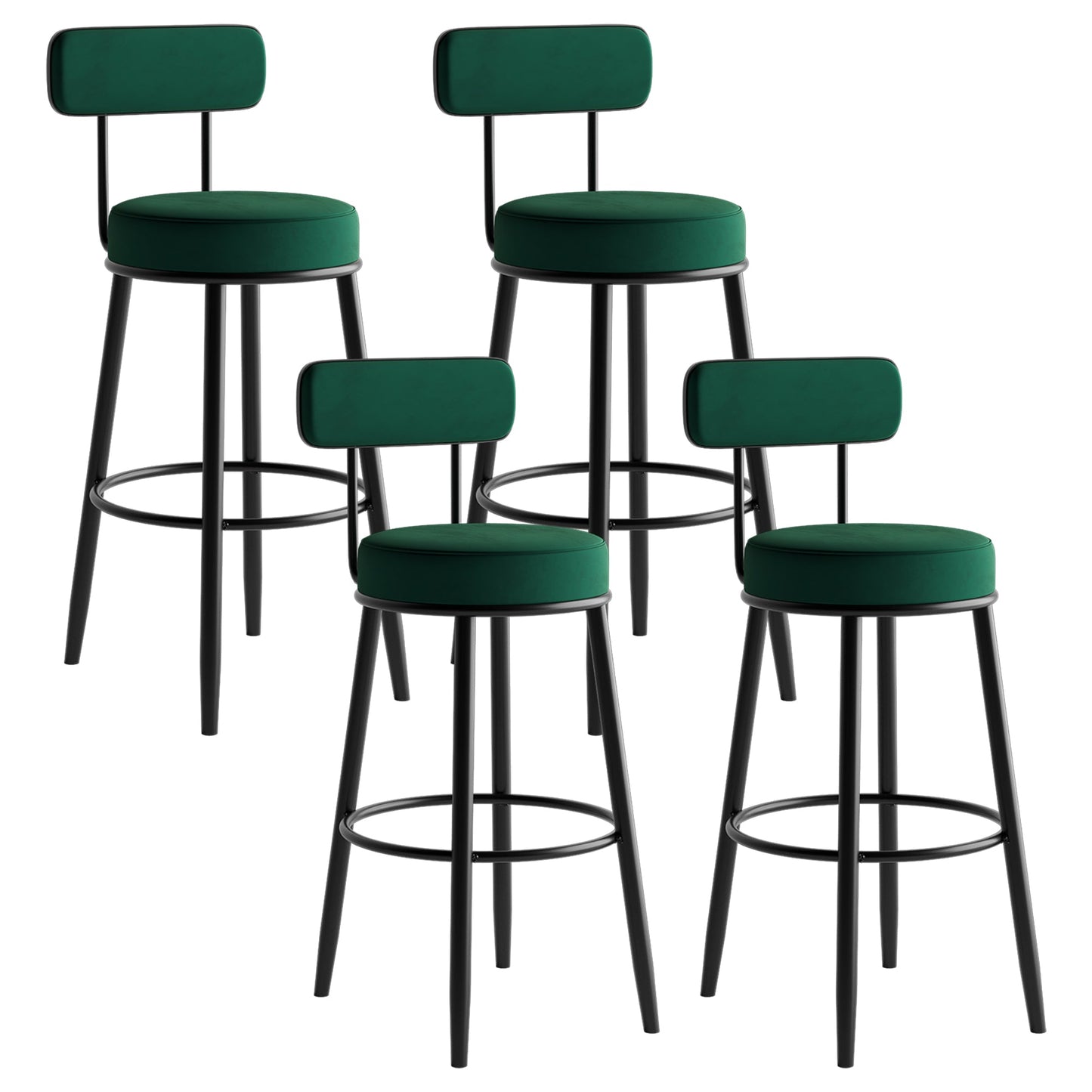 Scandinavian Velvet Footrest Bar Stool Matte Finish Low Back Home Stool Blackish Green 4 Piece Set Clearhalo 'Bar Furniture' 'Bar Stools' 'bar_stools' 'furn' 'furn_bar_stools' 'Furniture' 'furniture_bar_stools' 'Kitchen & Dining Furniture' 4851106