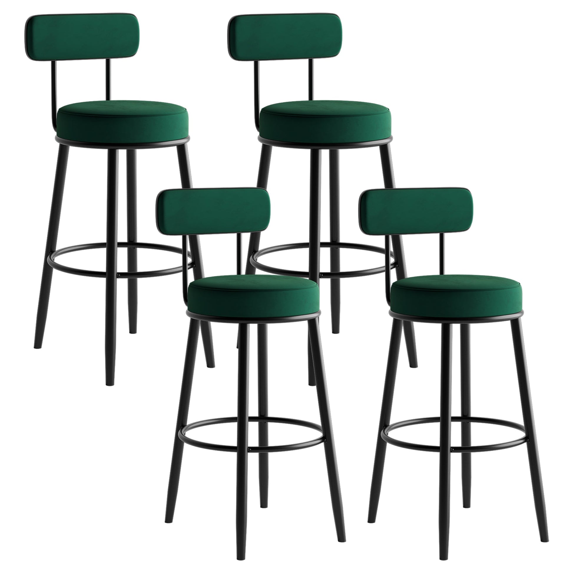 Scandinavian Velvet Footrest Bar Stool Matte Finish Low Back Home Stool Blackish Green 4 Piece Set Clearhalo 'Bar Furniture' 'Bar Stools' 'bar_stools' 'furn' 'furn_bar_stools' 'Furniture' 'furniture_bar_stools' 'Kitchen & Dining Furniture' 4851106