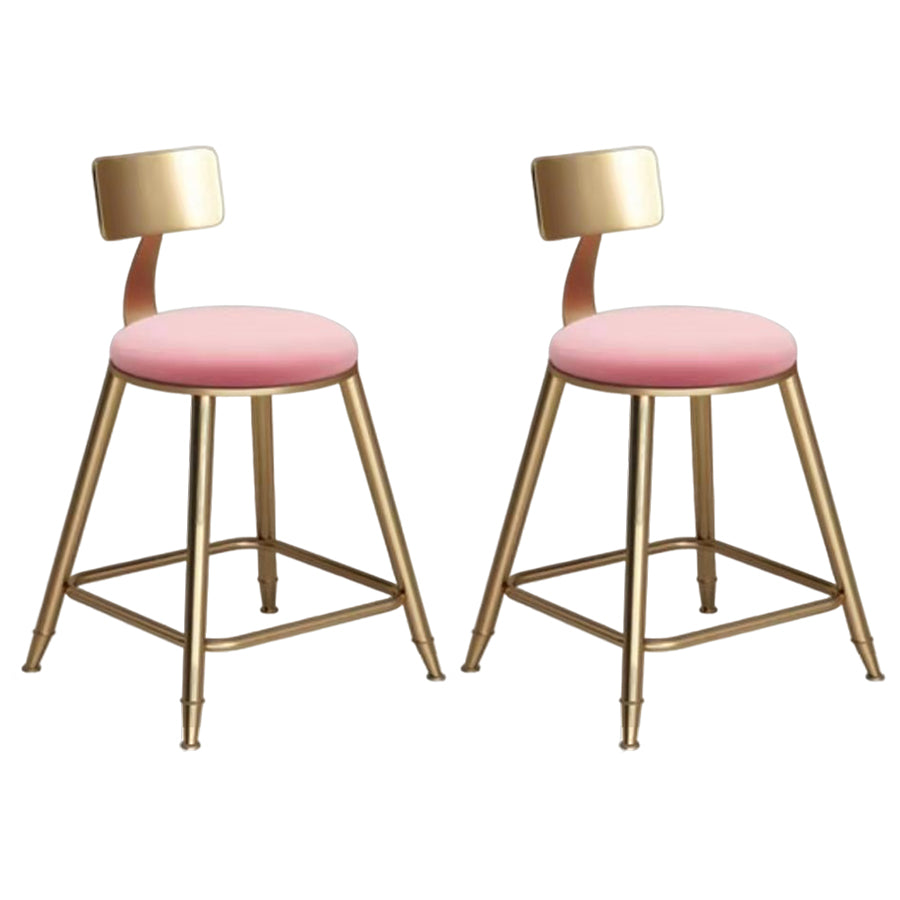 Glam Velvet Low Back Bar Stool Matte Finish Footrest Home Stool Pink 2 Piece Set Short Stool(18"H) Clearhalo 'Bar Furniture' 'Bar Stools' 'bar_stools' 'furn' 'furn_bar_stools' 'Furniture' 'furniture_bar_stools' 'Kitchen & Dining Furniture' 4851119