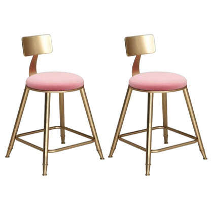 Glam Velvet Low Back Bar Stool Matte Finish Footrest Home Stool Pink 2 Piece Set Short Stool(18"H) Clearhalo 'Bar Furniture' 'Bar Stools' 'bar_stools' 'furn' 'furn_bar_stools' 'Furniture' 'furniture_bar_stools' 'Kitchen & Dining Furniture' 4851119