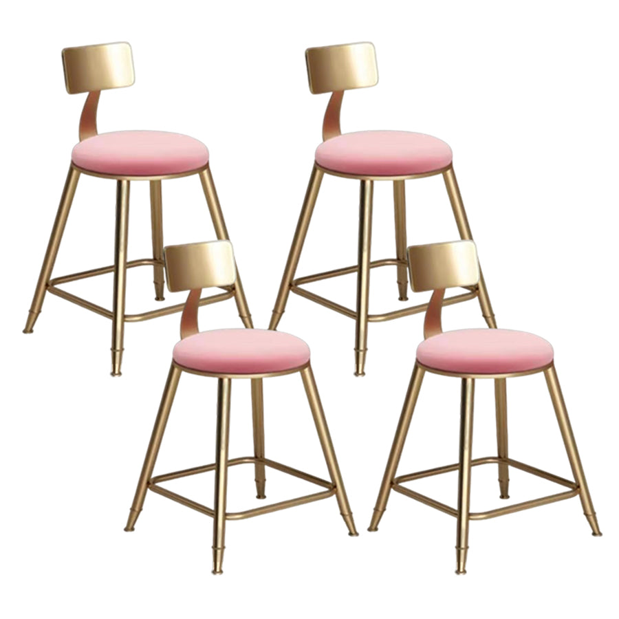 Glam Velvet Low Back Bar Stool Matte Finish Footrest Home Stool Pink 4 Piece Set Short Stool(18"H) Clearhalo 'Bar Furniture' 'Bar Stools' 'bar_stools' 'furn' 'furn_bar_stools' 'Furniture' 'furniture_bar_stools' 'Kitchen & Dining Furniture' 4851120