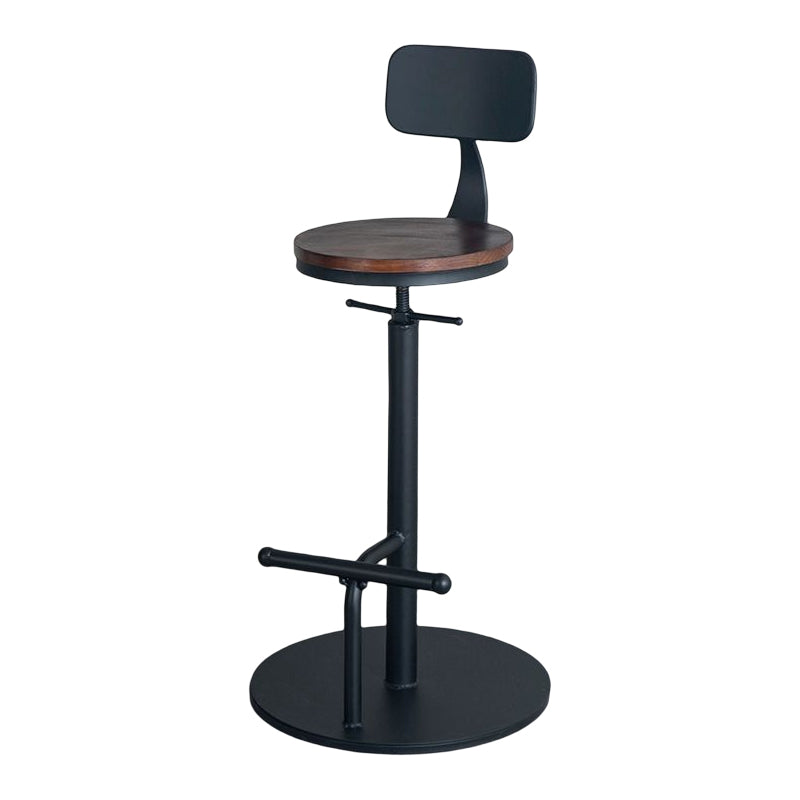 Industrial Adjustable Height Swivel Bar Stool Black Footrest Home Stool Brown With Back 1 Piece Clearhalo 'Bar Furniture' 'Bar Stools' 'bar_stools' 'furn' 'furn_bar_stools' 'Furniture' 'furniture_bar_stools' 'Kitchen & Dining Furniture' 4851227