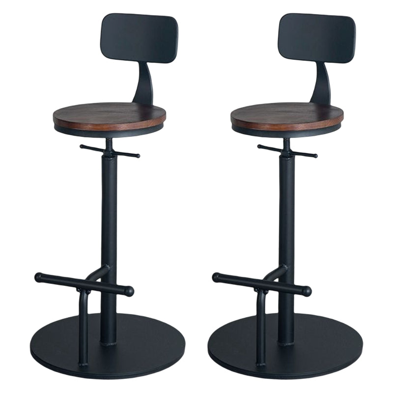 Industrial Adjustable Height Swivel Bar Stool Black Footrest Home Stool Brown With Back 2 Piece Set Clearhalo 'Bar Furniture' 'Bar Stools' 'bar_stools' 'furn' 'furn_bar_stools' 'Furniture' 'furniture_bar_stools' 'Kitchen & Dining Furniture' 4851228