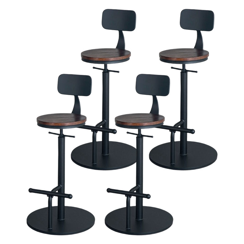 Industrial Adjustable Height Swivel Bar Stool Black Footrest Home Stool Brown With Back 4 Piece Set Clearhalo 'Bar Furniture' 'Bar Stools' 'bar_stools' 'furn' 'furn_bar_stools' 'Furniture' 'furniture_bar_stools' 'Kitchen & Dining Furniture' 4851231