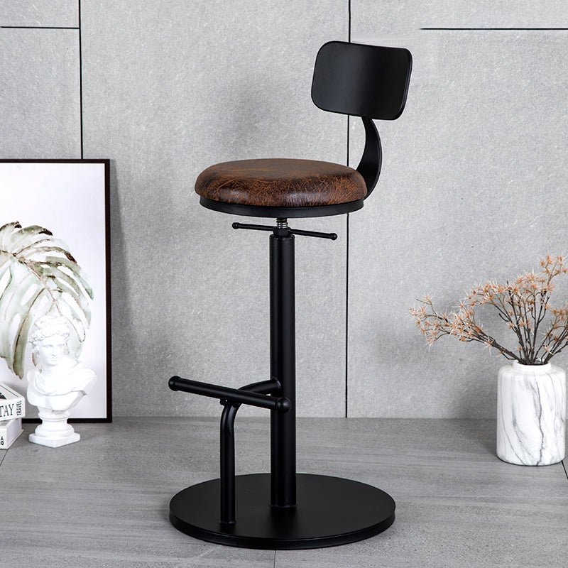 Industrial Adjustable Height Swivel Bar Stool Black Footrest Home Stool Clearhalo 'Bar Furniture' 'Bar Stools' 'bar_stools' 'furn' 'furn_bar_stools' 'Furniture' 'furniture_bar_stools' 'Kitchen & Dining Furniture' 4851233