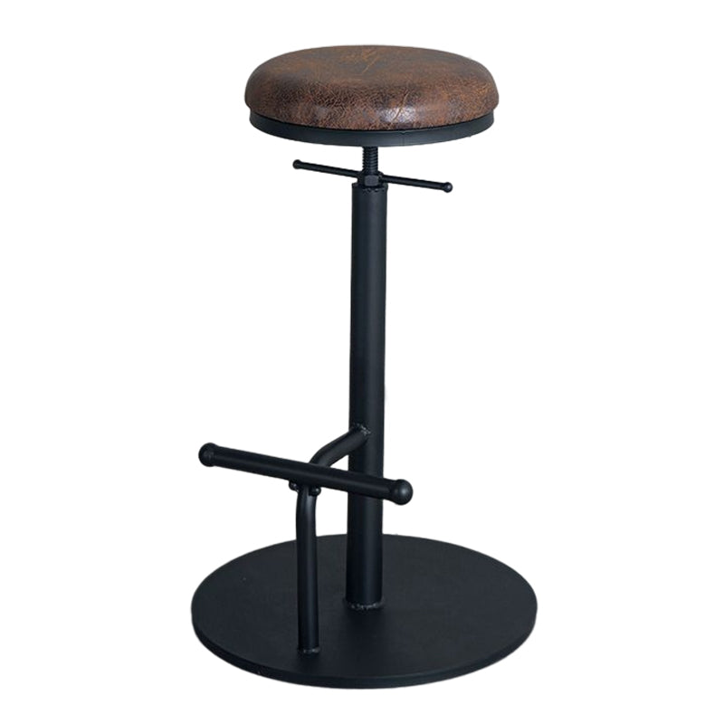 Industrial Adjustable Height Swivel Bar Stool Black Footrest Home Stool Khaki Backless 1 Piece Clearhalo 'Bar Furniture' 'Bar Stools' 'bar_stools' 'furn' 'furn_bar_stools' 'Furniture' 'furniture_bar_stools' 'Kitchen & Dining Furniture' 4851249