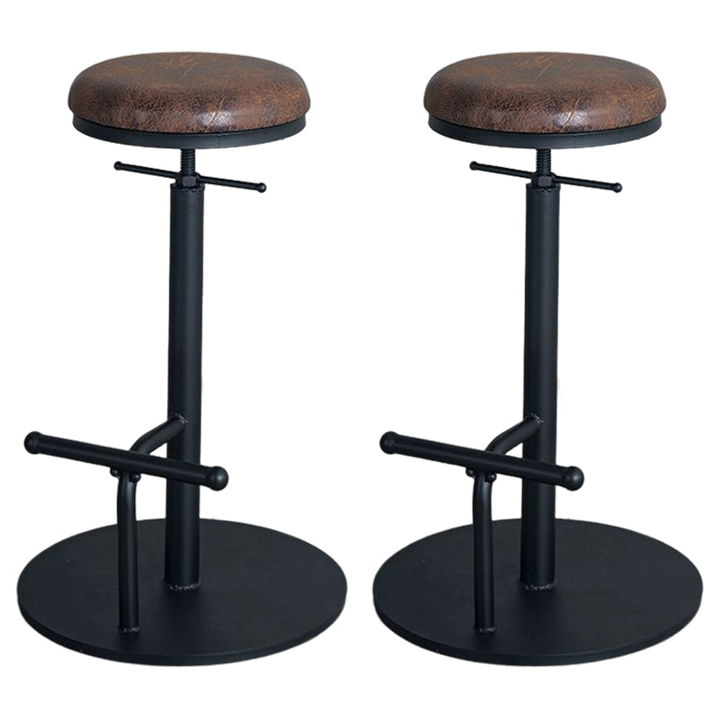 Industrial Adjustable Height Swivel Bar Stool Black Footrest Home Stool Khaki Backless 2 Piece Set Clearhalo 'Bar Furniture' 'Bar Stools' 'bar_stools' 'furn' 'furn_bar_stools' 'Furniture' 'furniture_bar_stools' 'Kitchen & Dining Furniture' 4851250