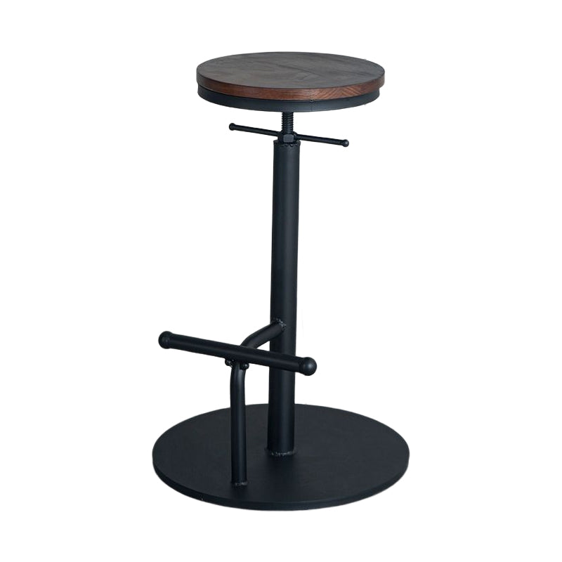 Industrial Adjustable Height Swivel Bar Stool Black Footrest Home Stool Brown Backless 1 Piece Clearhalo 'Bar Furniture' 'Bar Stools' 'bar_stools' 'furn' 'furn_bar_stools' 'Furniture' 'furniture_bar_stools' 'Kitchen & Dining Furniture' 4851252