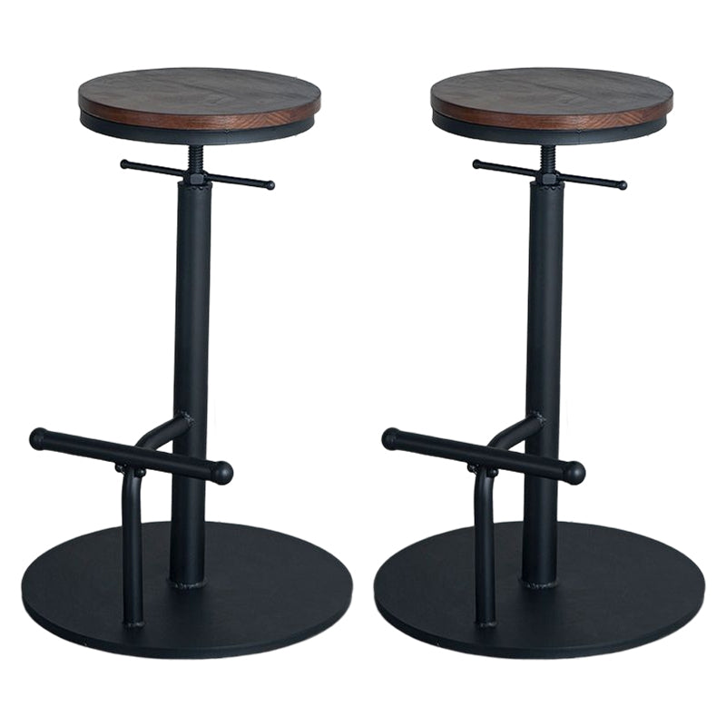 Industrial Adjustable Height Swivel Bar Stool Black Footrest Home Stool Brown Backless 2 Piece Set Clearhalo 'Bar Furniture' 'Bar Stools' 'bar_stools' 'furn' 'furn_bar_stools' 'Furniture' 'furniture_bar_stools' 'Kitchen & Dining Furniture' 4851253