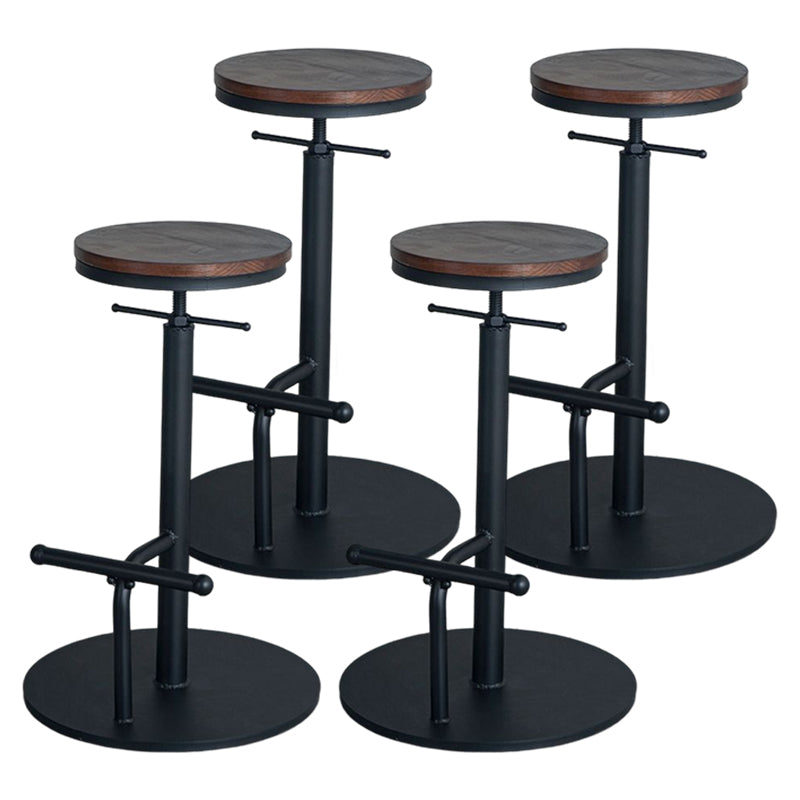 Industrial Adjustable Height Swivel Bar Stool Black Footrest Home Stool Brown Backless 4 Piece Set Clearhalo 'Bar Furniture' 'Bar Stools' 'bar_stools' 'furn' 'furn_bar_stools' 'Furniture' 'furniture_bar_stools' 'Kitchen & Dining Furniture' 4851254
