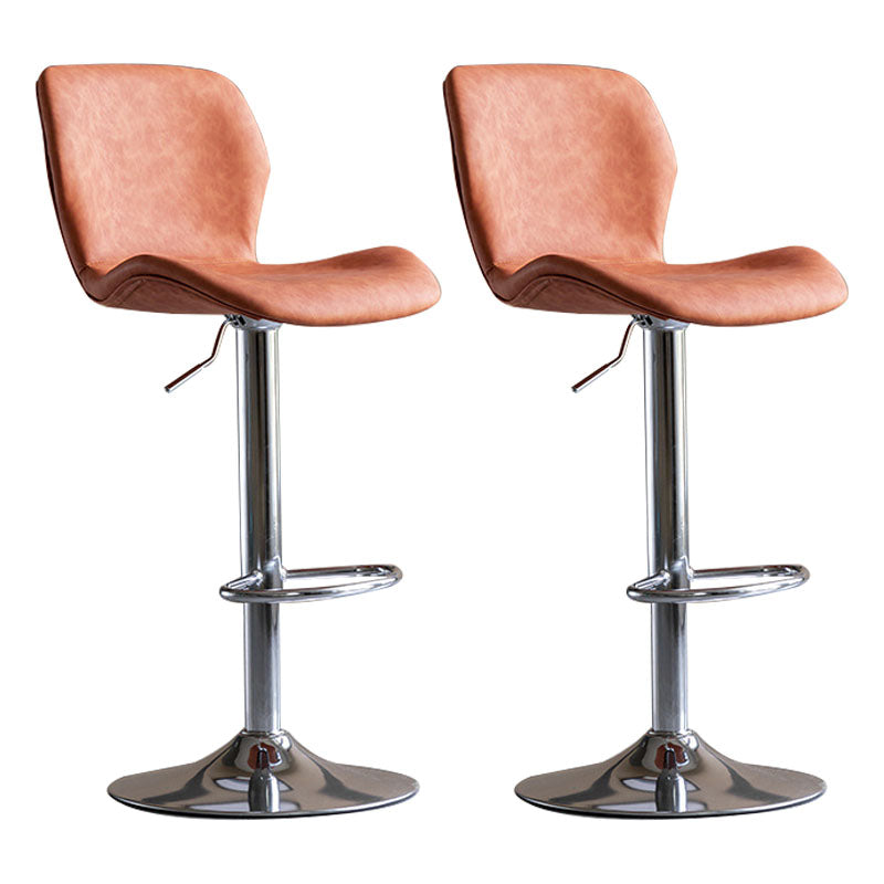 Contemporary Swivel Adjustable Height Stool Matte Finish Leather Barstool Orange Silver 2 Piece Set Clearhalo 'Bar Furniture' 'Bar Stools' 'bar_stools' 'furn' 'furn_bar_stools' 'Furniture' 'furniture_bar_stools' 'Kitchen & Dining Furniture' 4851564