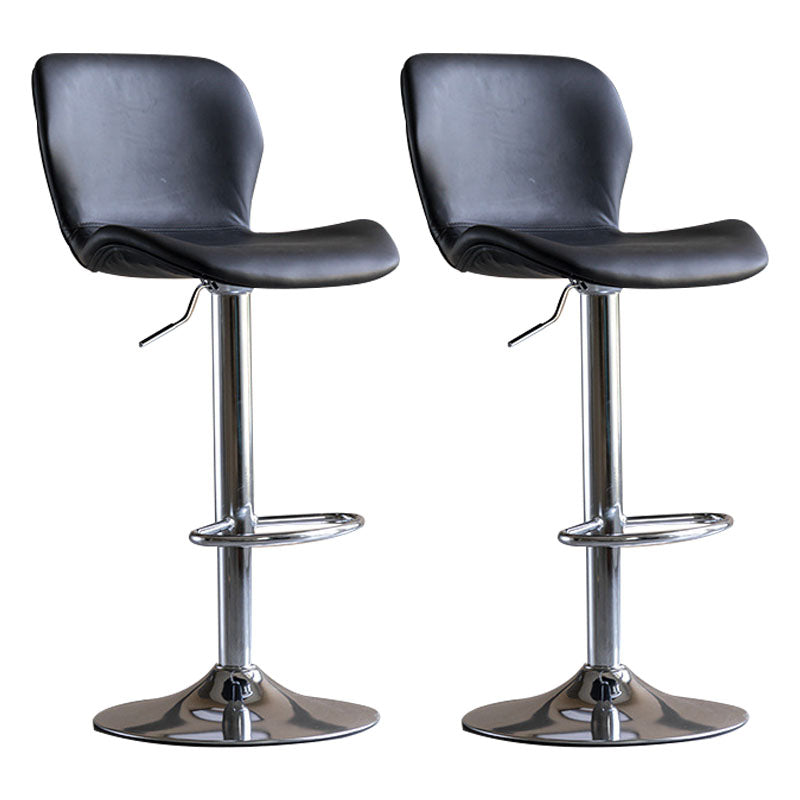 Contemporary Swivel Adjustable Height Stool Matte Finish Leather Barstool Black Silver 2 Piece Set Clearhalo 'Bar Furniture' 'Bar Stools' 'bar_stools' 'furn' 'furn_bar_stools' 'Furniture' 'furniture_bar_stools' 'Kitchen & Dining Furniture' 4851567