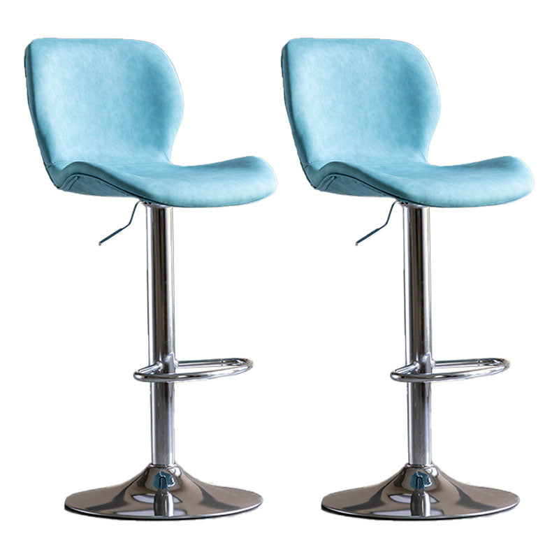 Contemporary Swivel Adjustable Height Stool Matte Finish Leather Barstool Blue Silver 2 Piece Set Clearhalo 'Bar Furniture' 'Bar Stools' 'bar_stools' 'furn' 'furn_bar_stools' 'Furniture' 'furniture_bar_stools' 'Kitchen & Dining Furniture' 4851569