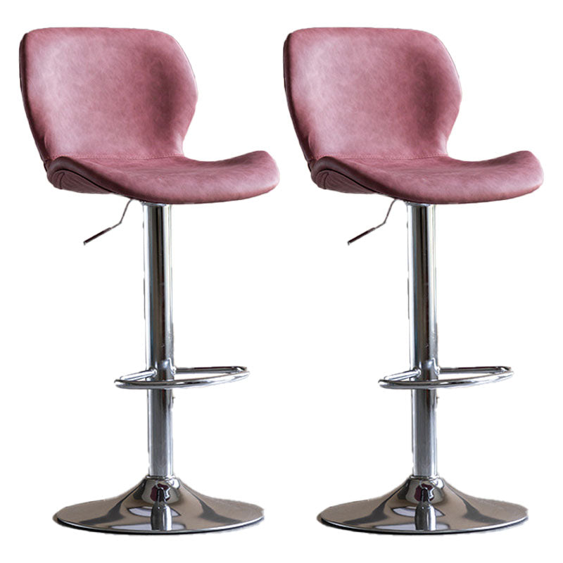 Contemporary Swivel Adjustable Height Stool Matte Finish Leather Barstool Pink Silver 2 Piece Set Clearhalo 'Bar Furniture' 'Bar Stools' 'bar_stools' 'furn' 'furn_bar_stools' 'Furniture' 'furniture_bar_stools' 'Kitchen & Dining Furniture' 4851571