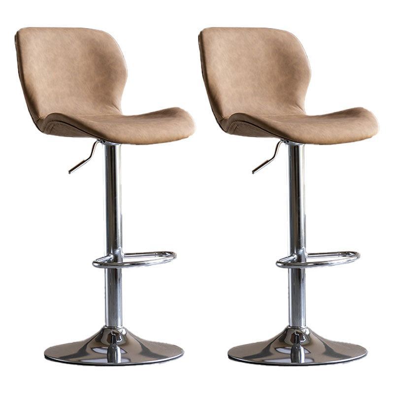 Contemporary Swivel Adjustable Height Stool Matte Finish Leather Barstool Brown Silver 2 Piece Set Clearhalo 'Bar Furniture' 'Bar Stools' 'bar_stools' 'furn' 'furn_bar_stools' 'Furniture' 'furniture_bar_stools' 'Kitchen & Dining Furniture' 4851573