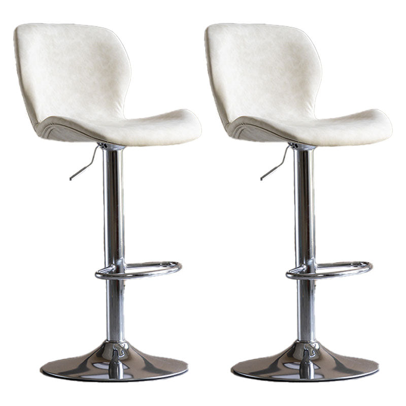 Contemporary Swivel Adjustable Height Stool Matte Finish Leather Barstool White Silver 2 Piece Set Clearhalo 'Bar Furniture' 'Bar Stools' 'bar_stools' 'furn' 'furn_bar_stools' 'Furniture' 'furniture_bar_stools' 'Kitchen & Dining Furniture' 4851575