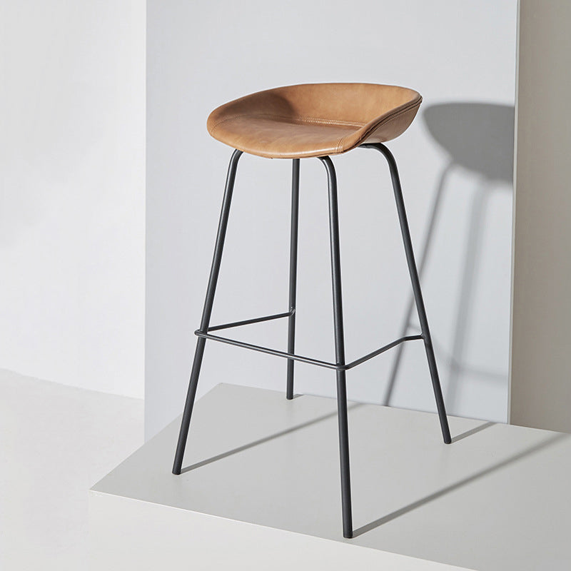 Contemporary Matte Finish Leather Barstool Low Back Home Stool Brown 1 Piece Bar Stool(30"H) Clearhalo 'Bar Furniture' 'Bar Stools' 'bar_stools' 'furn' 'furn_bar_stools' 'Furniture' 'furniture_bar_stools' 'Kitchen & Dining Furniture' 4851732