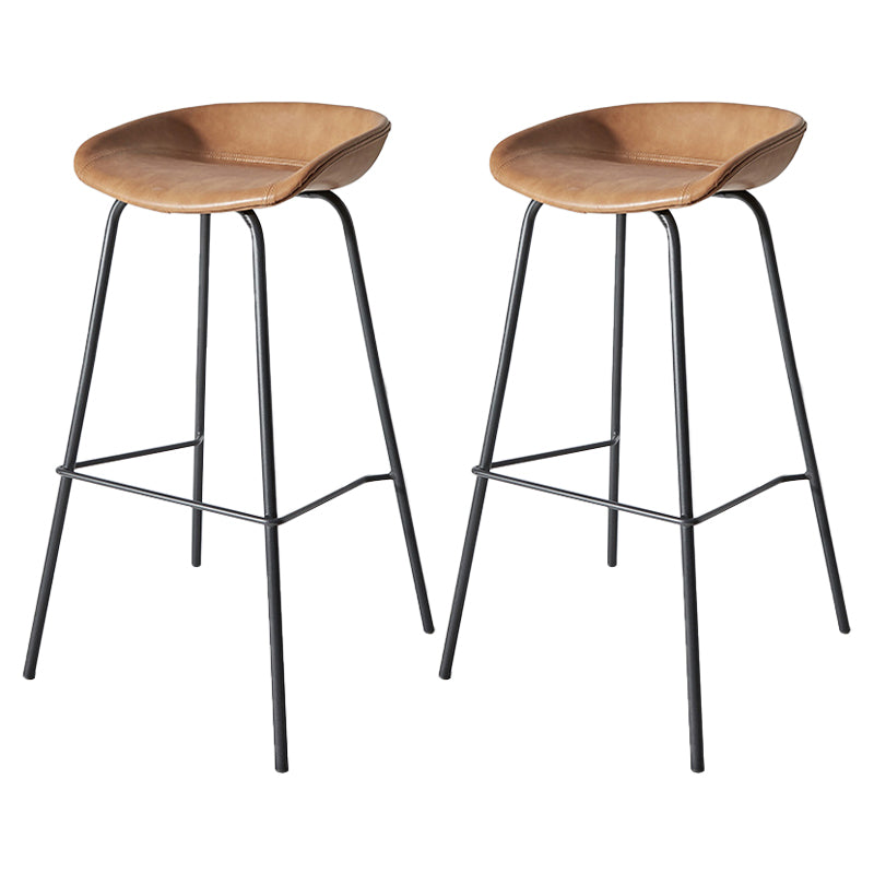Contemporary Matte Finish Leather Barstool Low Back Home Stool Brown 2 Piece Set Bar Stool(30"H) Clearhalo 'Bar Furniture' 'Bar Stools' 'bar_stools' 'furn' 'furn_bar_stools' 'Furniture' 'furniture_bar_stools' 'Kitchen & Dining Furniture' 4851735