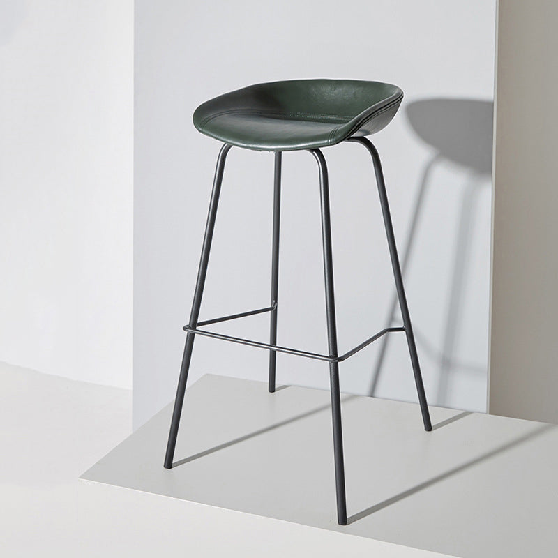 Contemporary Matte Finish Leather Barstool Low Back Home Stool Blackish Green 1 Piece Bar Stool(30"H) Clearhalo 'Bar Furniture' 'Bar Stools' 'bar_stools' 'furn' 'furn_bar_stools' 'Furniture' 'furniture_bar_stools' 'Kitchen & Dining Furniture' 4851739