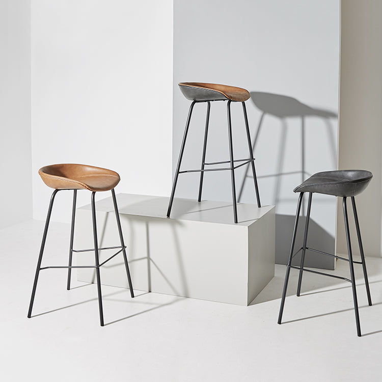 Contemporary Matte Finish Leather Barstool Low Back Home Stool Clearhalo 'Bar Furniture' 'Bar Stools' 'bar_stools' 'furn' 'furn_bar_stools' 'Furniture' 'furniture_bar_stools' 'Kitchen & Dining Furniture' 4851740