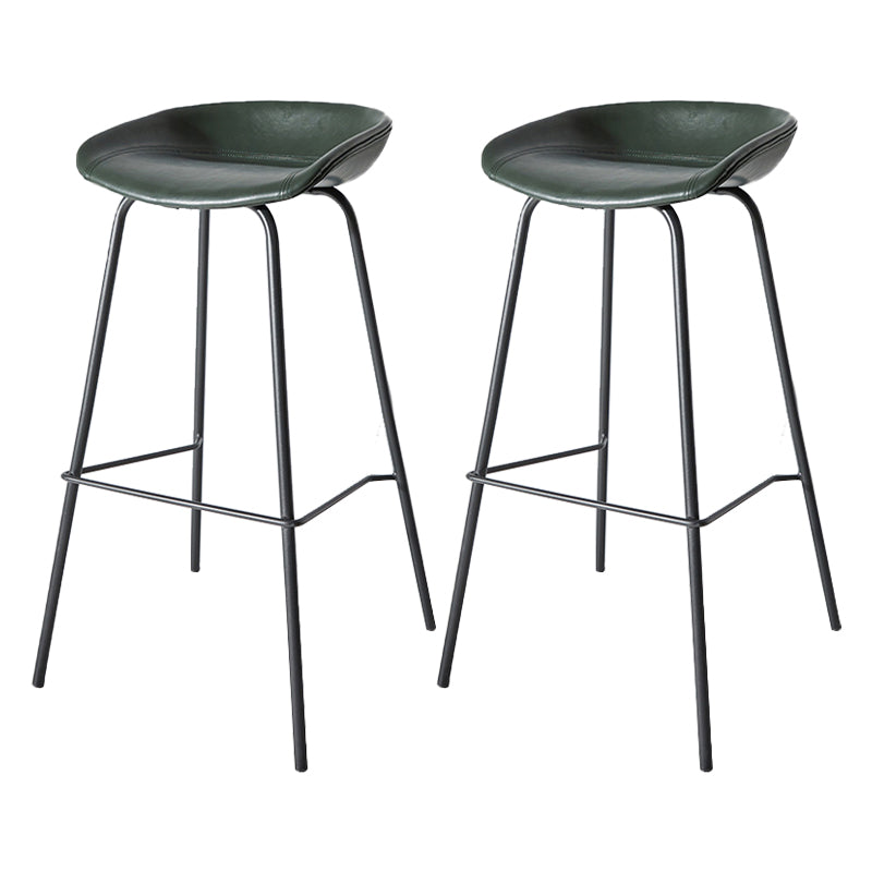 Contemporary Matte Finish Leather Barstool Low Back Home Stool Blackish Green 2 Piece Set Bar Stool(30"H) Clearhalo 'Bar Furniture' 'Bar Stools' 'bar_stools' 'furn' 'furn_bar_stools' 'Furniture' 'furniture_bar_stools' 'Kitchen & Dining Furniture' 4851741