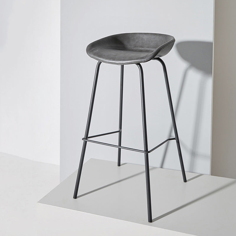 Contemporary Matte Finish Leather Barstool Low Back Home Stool Dark Gray 1 Piece Bar Stool(30"H) Clearhalo 'Bar Furniture' 'Bar Stools' 'bar_stools' 'furn' 'furn_bar_stools' 'Furniture' 'furniture_bar_stools' 'Kitchen & Dining Furniture' 4851744