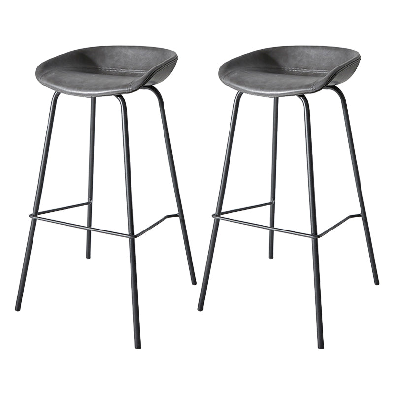 Contemporary Matte Finish Leather Barstool Low Back Home Stool Dark Gray 2 Piece Set Bar Stool(30"H) Clearhalo 'Bar Furniture' 'Bar Stools' 'bar_stools' 'furn' 'furn_bar_stools' 'Furniture' 'furniture_bar_stools' 'Kitchen & Dining Furniture' 4851746